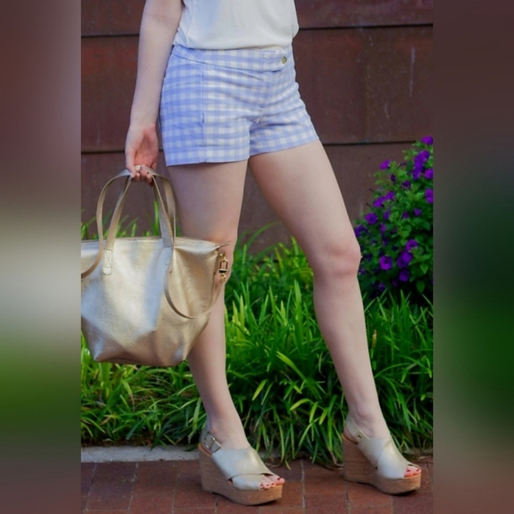 J.Crew Women's Plaid Stretch Cotton Shorts Blue & White 2 XS/S - Picture 4 of 16